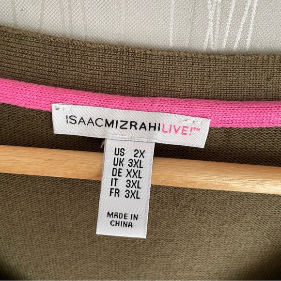 ISAAC MIZRAHI LIVE V- NECK SPLIT TIE SLEEVE TUNIC SWEATER PLUS SIZE 2X GREEN - Picture 3 of 12